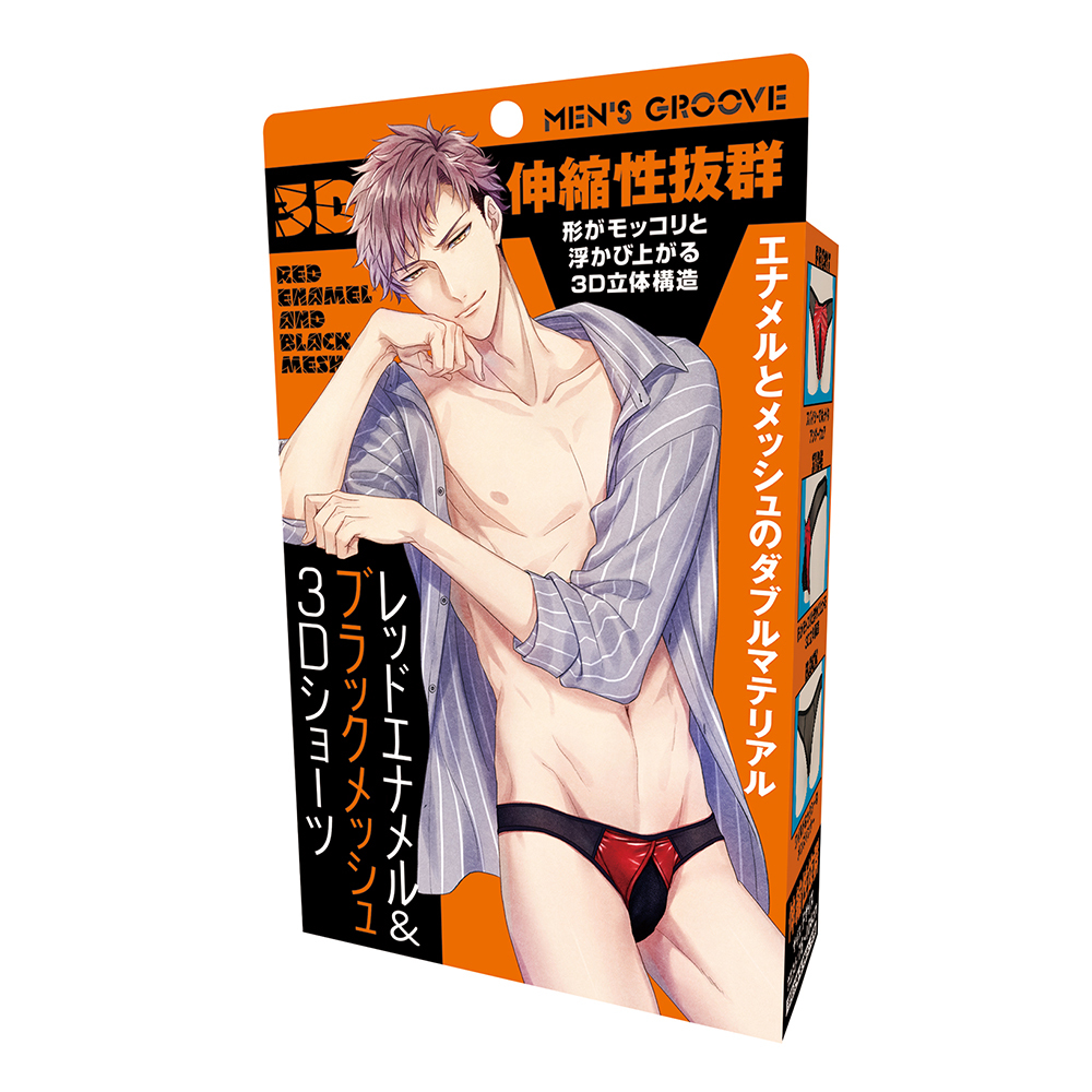 レッドエナメル＆ブラックメッシュ3Dショーツ