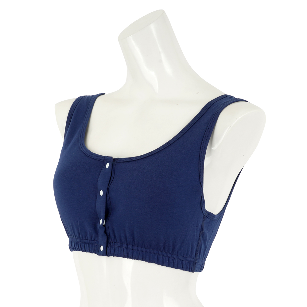 綿混こだわりの前あきブラ　ネイビー