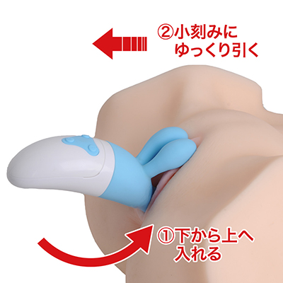 抜けにくい構造なので、一度挿れてしまえばあとは手放しでもＯＫ。動かし方もコツがあり、ゆっくり前後させます。