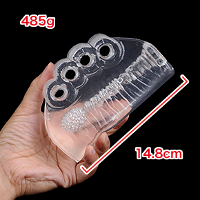 ４つの穴がどう見てもメリケンサックですね。素材が硬いので握力トレーニングにも有効。　※数値はＮＬＳ実測値