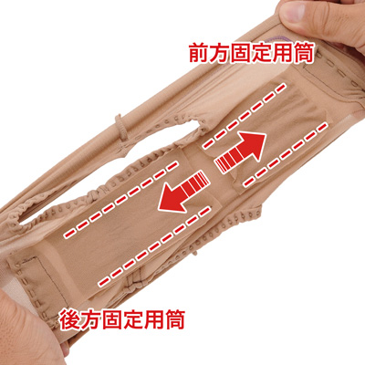 これがペニス固定筒。中央の切れ込みから挿入する向きによって、固定位置を股上・股下に振り分けられます。