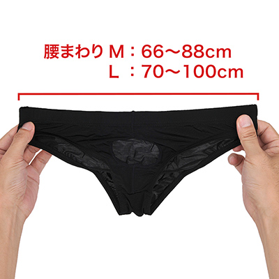 こちらはＭ・Ｌモデル。わりとスタンダードなビキニ形状で、生地の透け感も標準的。　※数値はＮＬＳ実測値