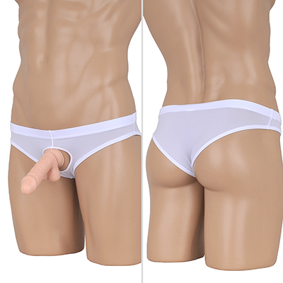 【白・Ｍ／Ｌ】穴さえ開いていなければ普通のビキニパンツです。ペニスだけ露出している特殊な感覚に興奮…。