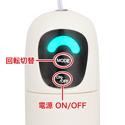 回転パターンは３速＋４リズムの７種類。コントローラーのLEDは動作状態に関係なく、カラフルに変化します。