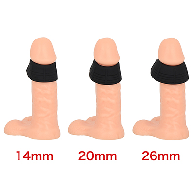 14mm（最小）、20mm（中間）、26mm（最大）の各装着イメージ。ディルドは日本人平均に近い、アラブ（Ｍサイズ）。