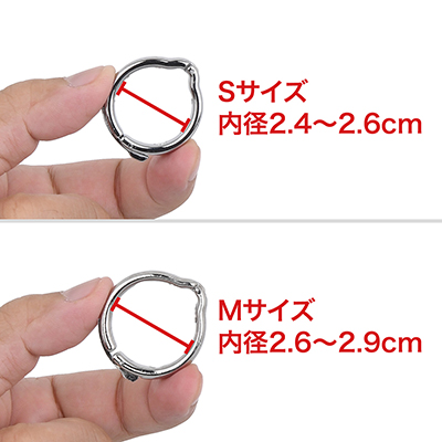 【Ｓ／Ｍ】リングのデザイン、仕様はすべて共通。尿道を圧迫しないよう、ヒンジ近くが膨らんでいるのがグレイト。