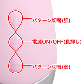 バイブ本体にある3つのボタンで、振動、パターン、電源の操作ができます。