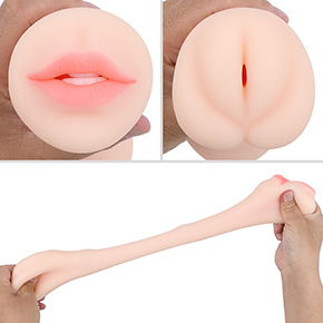 おクチ側はピンクのリップと白い歯がセクシー。反対側はぷっくり膨らんだすじまん造型。どちらもよくできています。