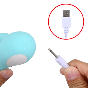 充電は汎用性の高いUSB式です。本体下部にプラグを突き刺すようにして充電します。