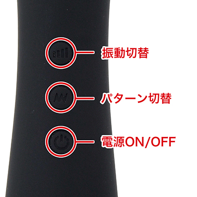 本体にあるボタンで全15種類の振動、パターン、電源を操作できます。