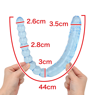 【ブルー】ビーズとペニス型の双頭ディルドです。　※数値はＮＬＳ実測値