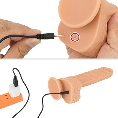 本体に専用ジャックを突き刺すタイプのUSB充電仕様。フル充電までは約1.5時間、連続可動は約60分です。