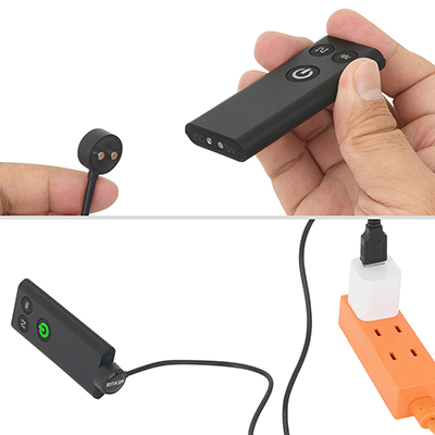 こちらのリモコンも同梱ケーブルで充電可能。フル充電までは約１時間、連続可動は約100時間とスタミナ十分。