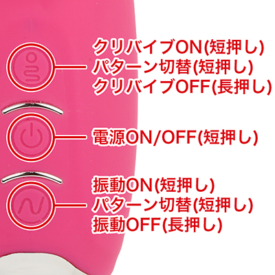 最初に真ん中の主電源をONにしてからベロバイブ（全３パターン）とヘッドバイブ（全12パターン）の操作が可能になります。