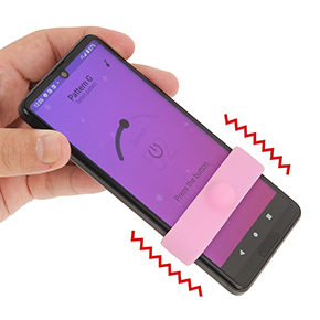 【使用手順２】アプリを起動したら、もっとも震える場所にリングを装着しセット完了。振動伝達率が惜しいなぁ…。