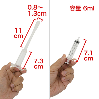 カテーテルは膣奥まで届く十分な長さ。シリンジも用途に適したサイズで扱いやすいです。　※数値はＮＬＳ実測値