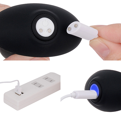 充電はマグネット式USB充電仕様。充電時間は約90分、稼働時間は約30～60分です。充電中はライトが点滅し、充電が完了するとライトが点灯します。