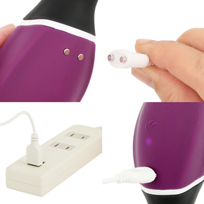 充電はマグネット式USB充電仕様。充電時間は約90分、連続稼働時間は約120分です。充電中はライトが点滅します。
