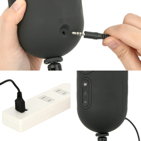 充電はUSB充電式。充電時間は約180分、連続稼働時間は約60分です。充電中はライトが点滅し、充電が完了するとライトが点灯します。