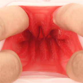 くぱぁすると…上に４本、下に５本のタテヒダが伸びています。赤黒い粘膜素材もドエロく、興奮が止まりません！