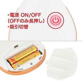 操作はワンボタンのローテーション。電源は単四電池×２本（付属）。本体裏面に正しい向きで装填しましょう。