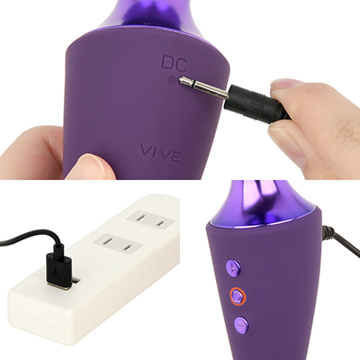 充電はUSB充電式。充電時間は約120分、連続稼働時間は約100分です。充電中はライトが点滅します。