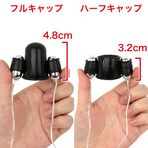 先端をすっぽり覆い被すフルキャップタイプと、先端を開けた根元でも使えるハーフキャップタイプ。　※数値はＮＬＳ実測値