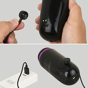 リチウムイオン電池を搭載し、充電時は専用ケーブルで接続。フル充電までは約２時間、連続稼働は約60分です。