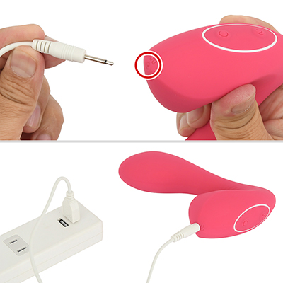 専用ケーブルをDC穴に突き挿すUSB充電式。スペックはフル充電までが約２時間、連続稼働は約90分です。