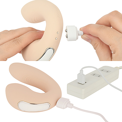 充電はマグネット式USB充電仕様。約３時間の充電で最大60分間の使用が可能です。充電中はライトが点滅します。