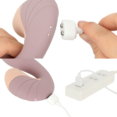 充電はマグネット式USB充電仕様。約３時間の充電で最大60分間の使用が可能です。充電中はライトが点滅します。
