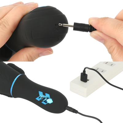 充電はUSB充電式。充電時間は約70分、連続稼働時間は約65分です。充電中はライトが点滅します。