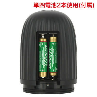 電池交換式。写真の向きに合わせて電池をセットしてください。