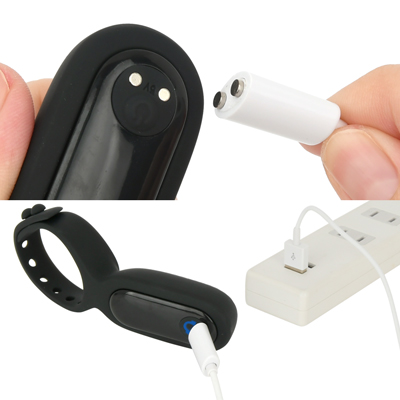 充電はマグネット式USB充電仕様。充電時間は約80分、連続稼働時間は約20～30分です。充電中はライトが点滅します。