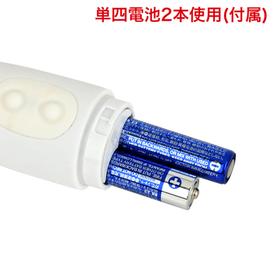 電池交換式。写真の向きに合わせて電池をセットしてください。