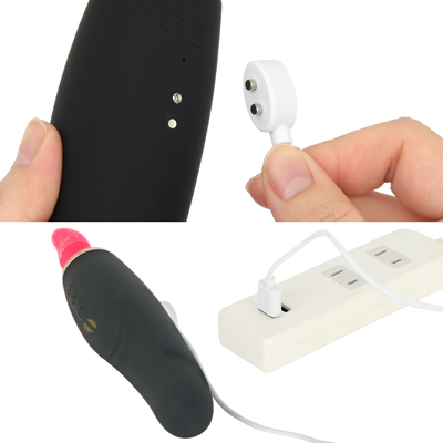 充電はマグネット式USB充電仕様。充電時間は約120分、連続稼働時間は約50分です。充電中はライトが点滅し、充電が完了するとライトが点灯します。