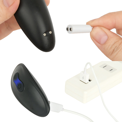 充電はマグネット式USB充電仕様。充電時間は約90分です。充電中はライトが点滅します。