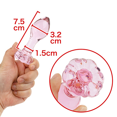 【フルール】こちらも程よい圧迫感が楽しめるプラグです。お花のトップが美しく、アナルを彩ってくれそうです。　※数値はＮＬＳ実測値
