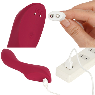 充電はマグネット式USB充電仕様。充電時間は約３時間、連続稼働時間は約１時間です。充電中はライトが点滅します。