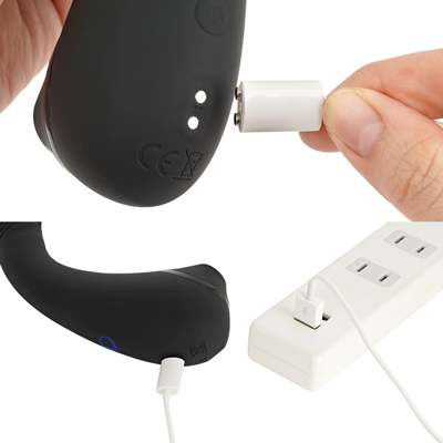 充電はマグネット式USB充電仕様。充電時間は約120分、連続稼働時間は約45～50分です。充電中はライトが点滅します。