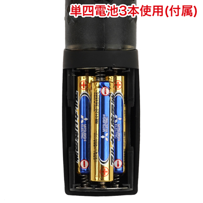背面底のフタを外し、写真の向きに合わせて電池をセットしてください。