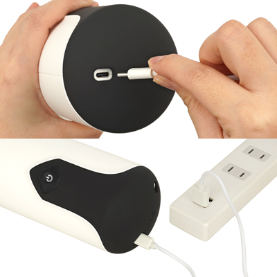 充電はUSB充電式。充電時間は約３時間、連続稼働時間は約40分です。充電中はライトが点滅し、満タンになると点灯します。