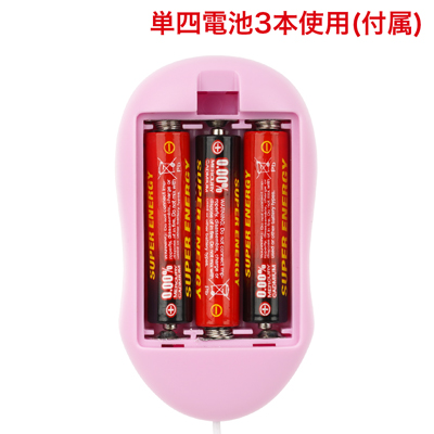 電池交換の際は背面の電池蓋を外し、写真の向きに合わせて電池をセットしてください。　※付属の電池は「動作確認用テスト電池」です。