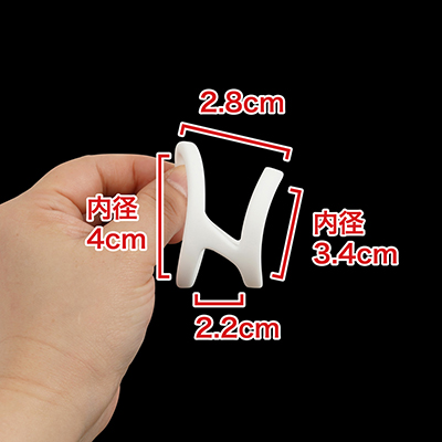 厚さ５mm、幅６mmくらいのシリコン製リングが、２本繋がった形状。分類的には３点式のコックリングでしょうね。　※数値はＮＬＳ実測値