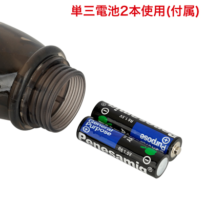 すぐに使える電池式。本体底部のフタを開けて、写真の向きに合わせて電池をセットしてください。　※付属の電池は「動作確認用テスト電池」です。