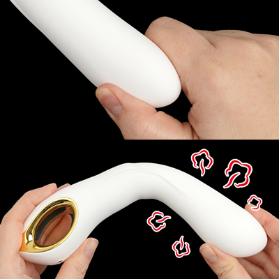 先端の柔らかなふくらみがＧスポット、ポルチオを刺激します。シリコン素材を使用した温感機能付きなので、ひんやりすることなく使用可能です。