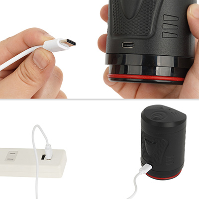 充電はUSB-Cケーブルに対応。手持ちの高速充電ケーブルも流用できました。フル充電までは約２時間、連続稼働は約90分です。