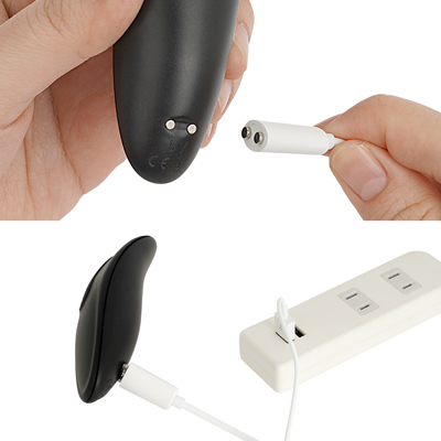 充電はマグネット式USB充電仕様。充電時間は約90分です。充電中はライトが点滅します。