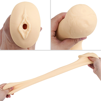 何となく女性器っぽい造型の挿入口。素材はけっこう柔らかく、よく伸びますがハリが足りない感じ。ニオイとベタ付きも気になりました。