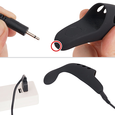 充電時は専用ケーブルを本体のDCジャックに繋いでください。フル充電までは約１時間、連続稼働は約45～60分です。